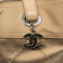 CHANEL Paris Biarritz MM Tote Bag Coated Canvas Beige Silver CC Auth bs26552-19