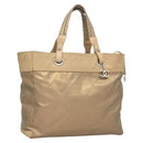 CHANEL Paris Biarritz MM Tote Bag Coated Canvas Beige Silver CC Auth bs26552-1