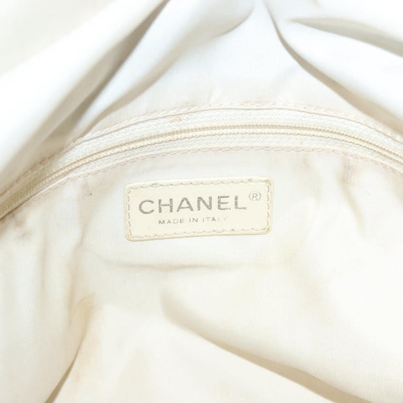 CHANEL Paris Biarritz MM Tote Bag Coated Canvas Beige Silver CC Auth bs26552