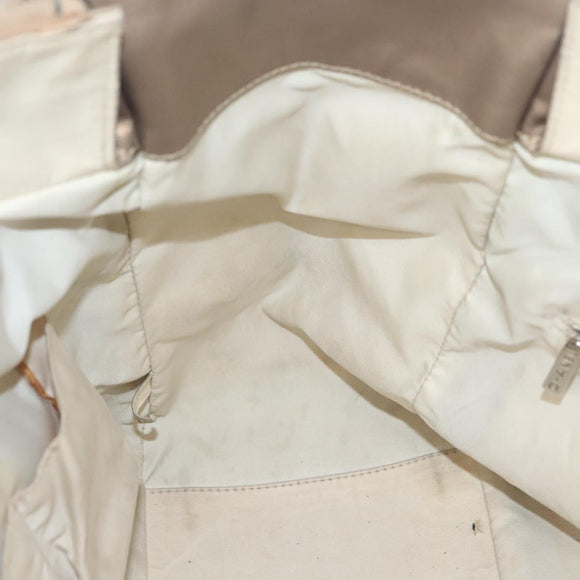 CHANEL Paris Biarritz MM Tote Bag Coated Canvas Beige Silver CC Auth bs26552