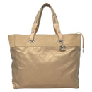 CHANEL Paris Biarritz MM Tote Bag Coated Canvas Beige Silver CC Auth bs26552-3