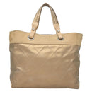 CHANEL Paris Biarritz MM Tote Bag Coated Canvas Beige Silver CC Auth bs26552-6