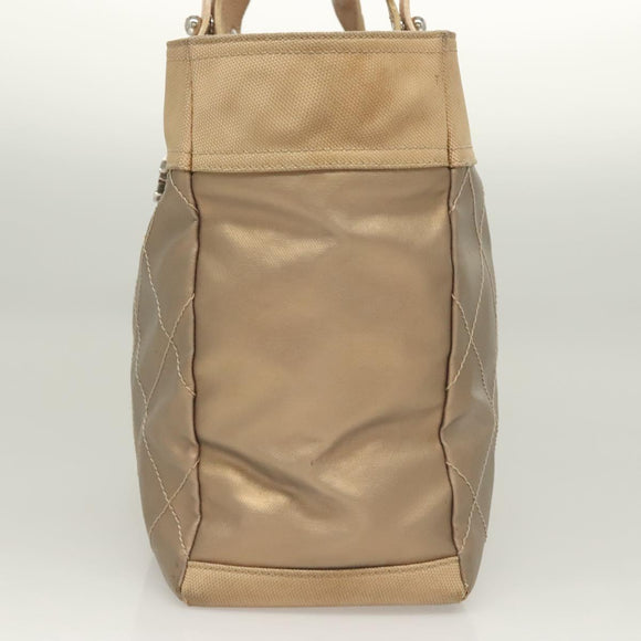 CHANEL Paris Biarritz MM Tote Bag Coated Canvas Beige Silver CC Auth bs26552