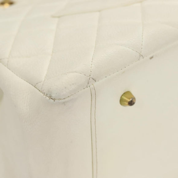 CHANEL Matelasse Chain Hand Bag Caviar Skin White Gold CC Auth bs26565