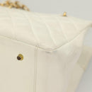 CHANEL Matelasse Chain Hand Bag Caviar Skin White Gold CC Auth bs26565-13