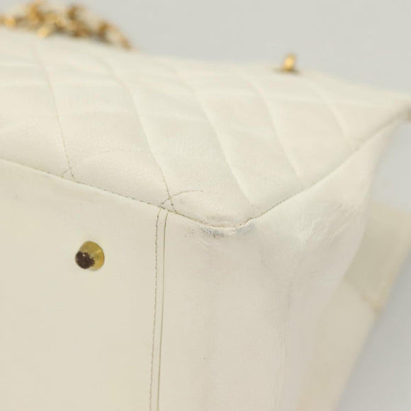 CHANEL Matelasse Chain Hand Bag Caviar Skin White Gold CC Auth bs26565