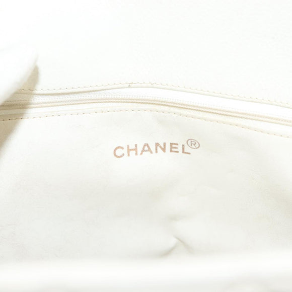 CHANEL Matelasse Chain Hand Bag Caviar Skin White Gold CC Auth bs26565