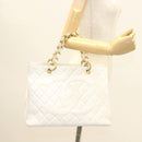CHANEL Matelasse Chain Hand Bag Caviar Skin White Gold CC Auth bs26565-22