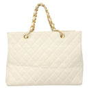 CHANEL Matelasse Chain Hand Bag Caviar Skin White Gold CC Auth bs26565-3