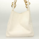 CHANEL Matelasse Chain Hand Bag Caviar Skin White Gold CC Auth bs26565-3
