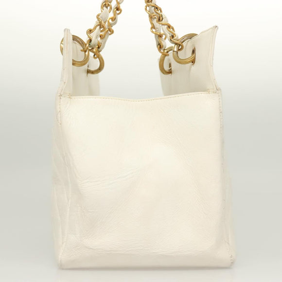 CHANEL Matelasse Chain Hand Bag Caviar Skin White Gold CC Auth bs26565