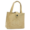CHANEL Tote Bag Nylon Beige Gold CC Auth bs26566-1
