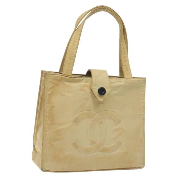 CHANEL Tote Bag Nylon Beige Gold CC Auth bs26566