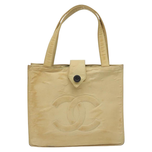 CHANEL Tote Bag Nylon Beige Gold CC Auth bs26566