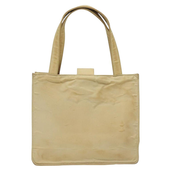 CHANEL Tote Bag Nylon Beige Gold CC Auth bs26566