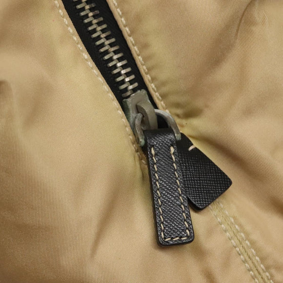 PRADA Chain Tote Bag Nylon Leather Beige Silver Auth bs26581