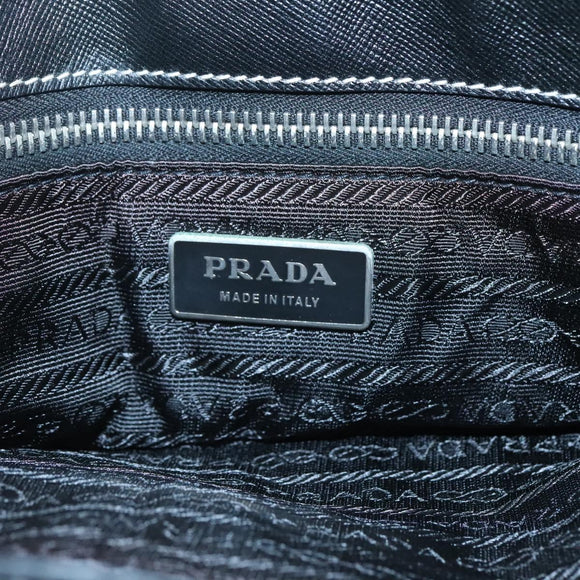 PRADA Chain Tote Bag Nylon Leather Beige Silver Auth bs26581