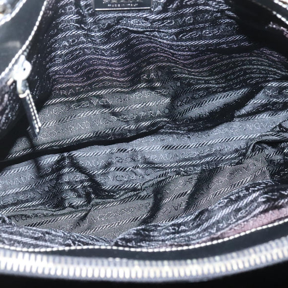 PRADA Chain Tote Bag Nylon Leather Beige Silver Auth bs26581