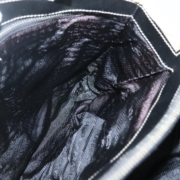 PRADA Chain Tote Bag Nylon Leather Beige Silver Auth bs26581