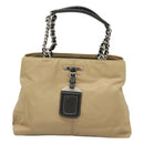 PRADA Chain Tote Bag Nylon Leather Beige Silver Auth bs26581-2