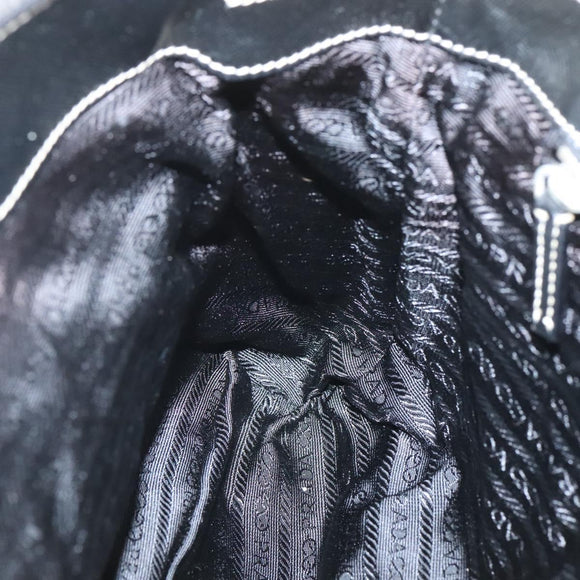 PRADA Chain Tote Bag Nylon Leather Beige Silver Auth bs26581