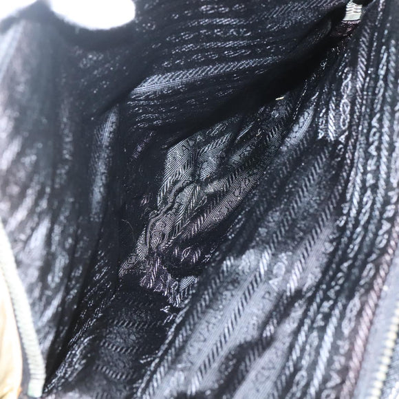 PRADA Chain Tote Bag Nylon Leather Beige Silver Auth bs26581