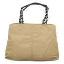 PRADA Chain Tote Bag Nylon Leather Beige Silver Auth bs26581-3