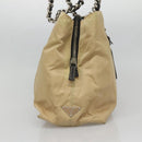 PRADA Chain Tote Bag Nylon Leather Beige Silver Auth bs26581-4