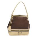 PRADA Shoulder Bag Canvas Leather Brown Silver Auth bs26588-1
