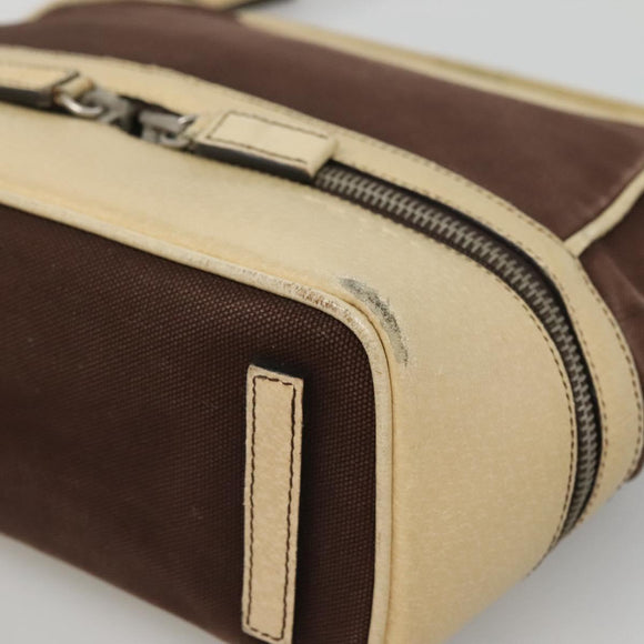 PRADA Shoulder Bag Canvas Leather Brown Silver Auth bs26588