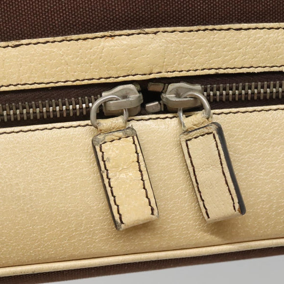 PRADA Shoulder Bag Canvas Leather Brown Silver Auth bs26588