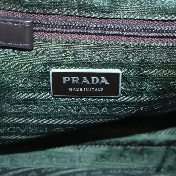 PRADA Shoulder Bag Canvas Leather Brown Silver Auth bs26588