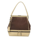 PRADA Shoulder Bag Canvas Leather Brown Silver Auth bs26588-13