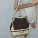 PRADA Shoulder Bag Canvas Leather Brown Silver Auth bs26588-25