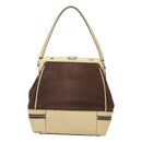 PRADA Shoulder Bag Canvas Leather Brown Silver Auth bs26588-2