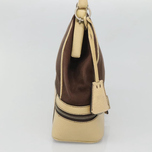 PRADA Shoulder Bag Canvas Leather Brown Silver Auth bs26588