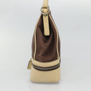 PRADA Shoulder Bag Canvas Leather Brown Silver Auth bs26588-4