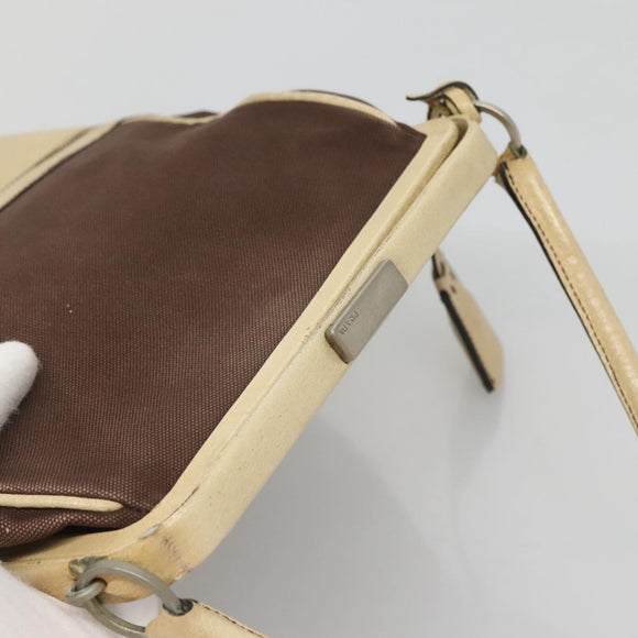PRADA Shoulder Bag Canvas Leather Brown Silver Auth bs26588