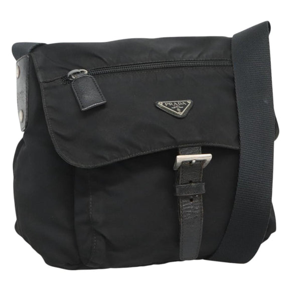 PRADA Shoulder Bag Nylon Black Silver Auth bs26590