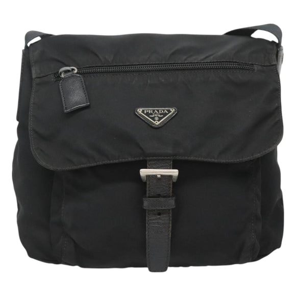 PRADA Shoulder Bag Nylon Black Silver Auth bs26590