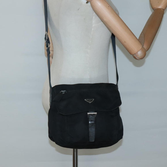 PRADA Shoulder Bag Nylon Black Silver Auth bs26590