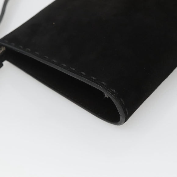 Salvatore Ferragamo Hand Bag Suede Black Silver Auth bs26594