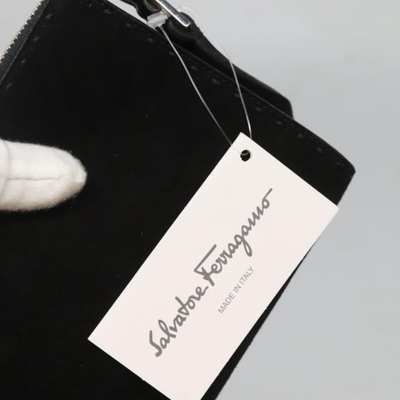 Salvatore Ferragamo Hand Bag Suede Black Silver Auth bs26594