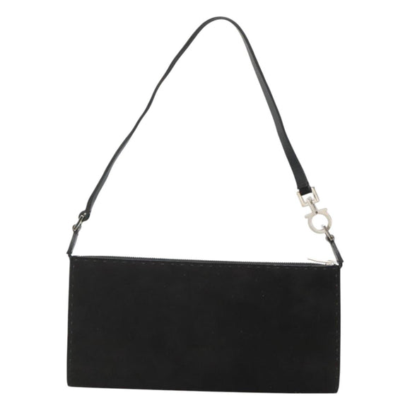 Salvatore Ferragamo Hand Bag Suede Black Silver Auth bs26594