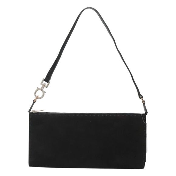 Salvatore Ferragamo Hand Bag Suede Black Silver Auth bs26594