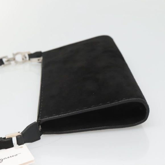 Salvatore Ferragamo Hand Bag Suede Black Silver Auth bs26594