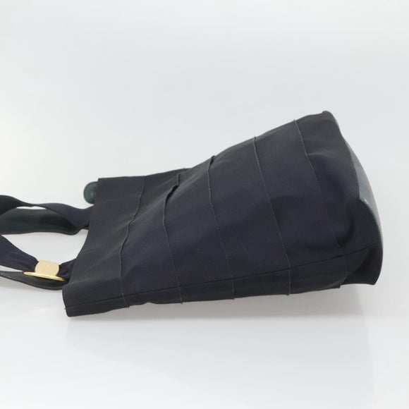 Salvatore Ferragamo Vala Tote Bag Canvas Leather Navy Gold Auth bs26595