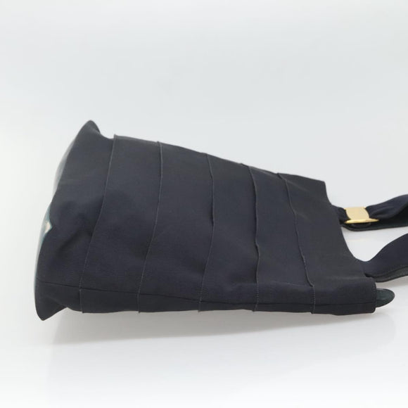 Salvatore Ferragamo Vala Tote Bag Canvas Leather Navy Gold Auth bs26595