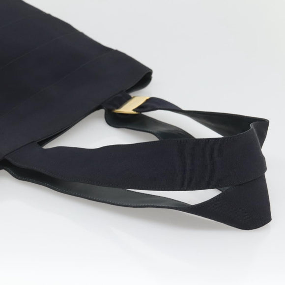 Salvatore Ferragamo Vala Tote Bag Canvas Leather Navy Gold Auth bs26595
