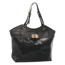Salvatore Ferragamo Vera Shoulder Bag Enamel Black Gold Auth bs26598-1